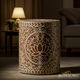 Handcrafted Wooden Lotus Inlay Side Table | Luxury Handmade Stool
