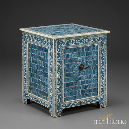 Vintage Blue Inlaid Cabinet | Luxury Handmade Side Table