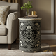 Elegant Floral Inlaid Drum Table | Luxury Handmade Side Table