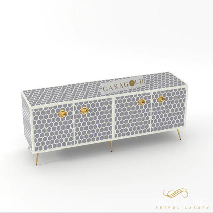 HoneyComb-Bone Inlay -Rectangular-Cabinet | Luxury Handmade Cabinet