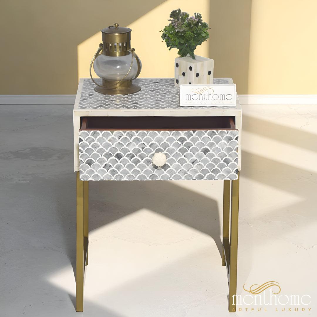 Antique furniture Bone inlay one drawer Nightstand | Luxury Handmade Bedside Table