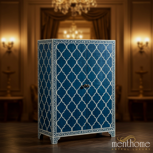 Blue Moroccan Style Bone Inlay Cabinet | Luxury Handmade Cabinet