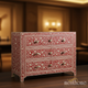 Red Floral Bone Inlay Wooden Chest of Drawers | Luxury Handmade Dresser