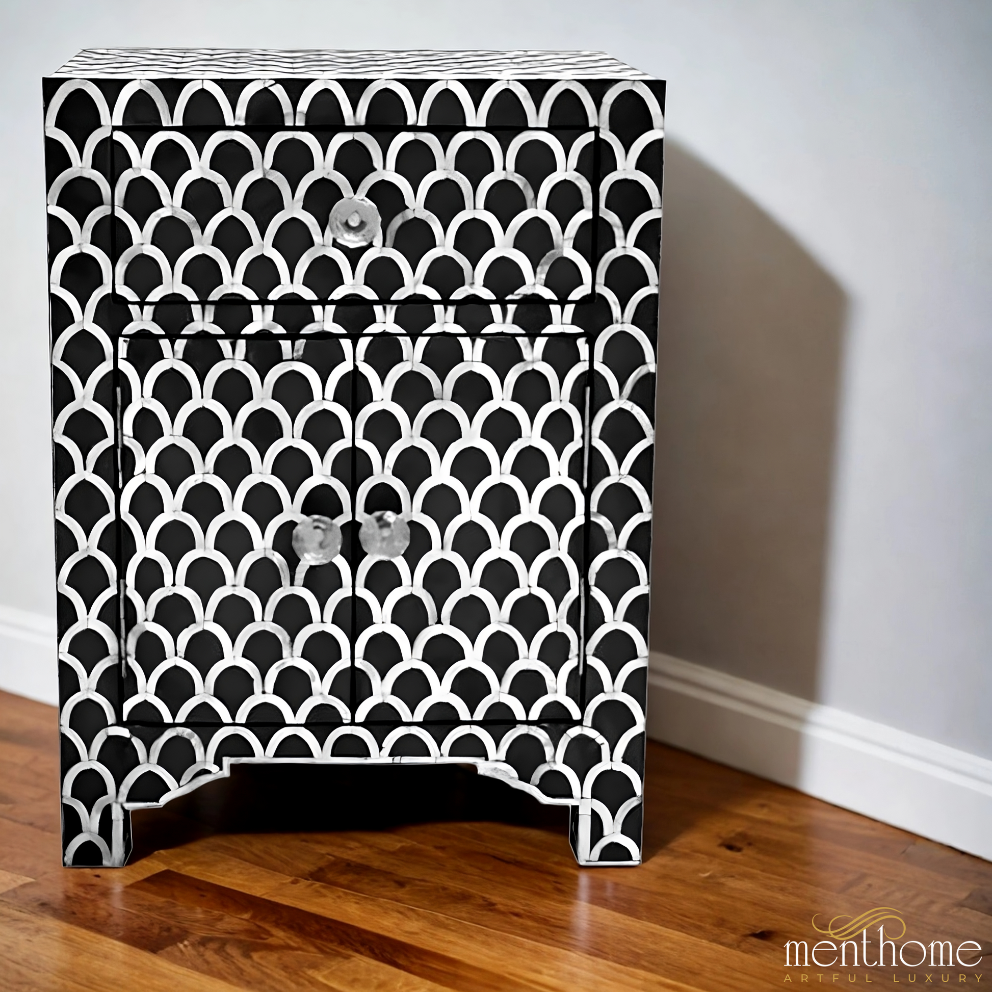 Leaf Pattern Bedside Table for Home | Luxury Handmade Bedside Table