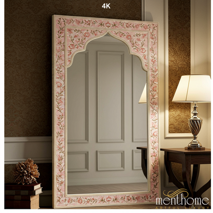 Elegant Floral Patterned Floor Mirror | Luxury Handmade Mirror