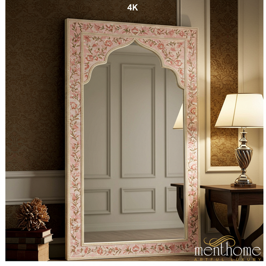 Elegant Floral Patterned Floor Mirror | Luxury Handmade Mirror
