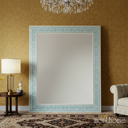 Elegant Large Decorative Wall Mirror with Blue Ornate Frame | Luxury Handmade Mirror