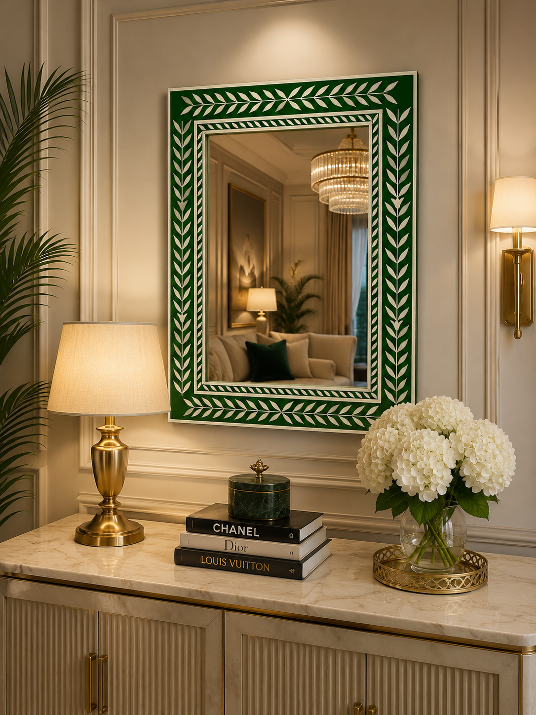 Ready to Ship Bone Inlay Wall Mirror – Handmade Luxury Decorative Mirror (24"W x 1"D x 30"H) | Bone Inlay Mirror India