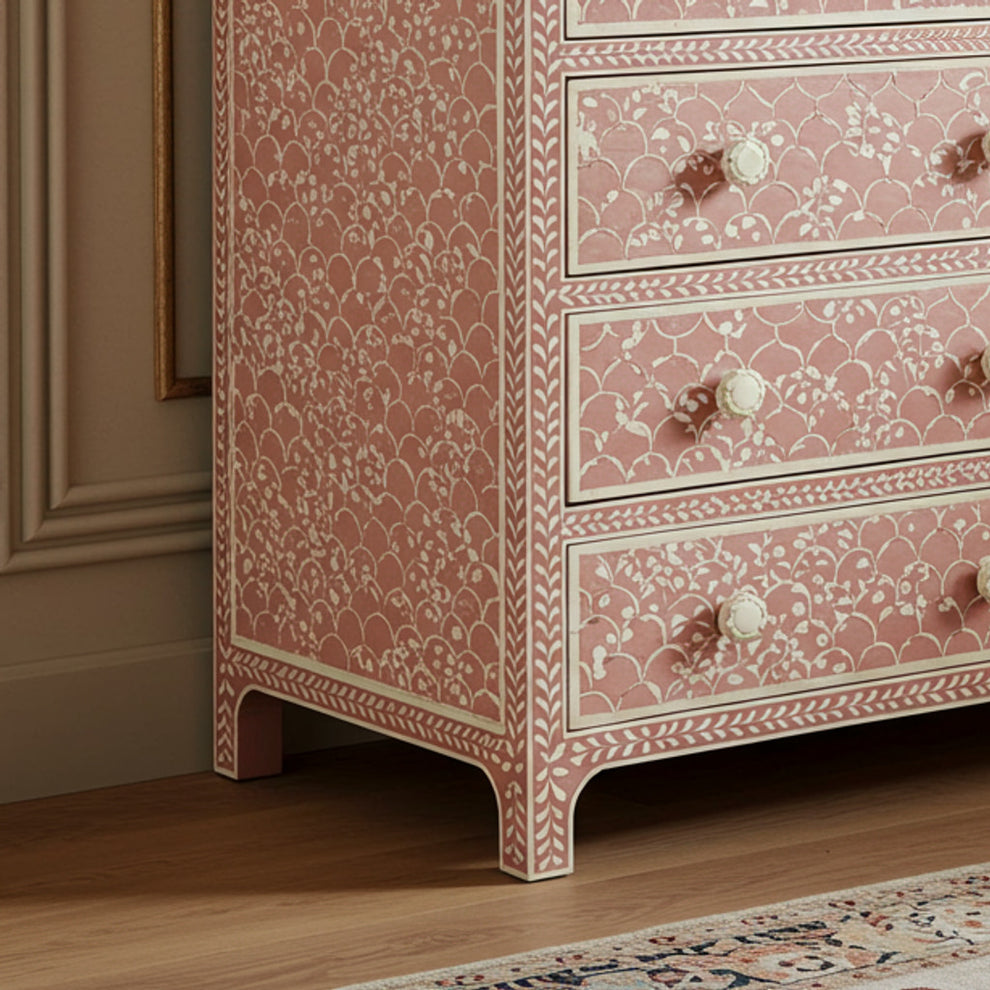 Hand-Painted Pink Floral Wooden Chest of Drawers | Luxury Handmade Che ...