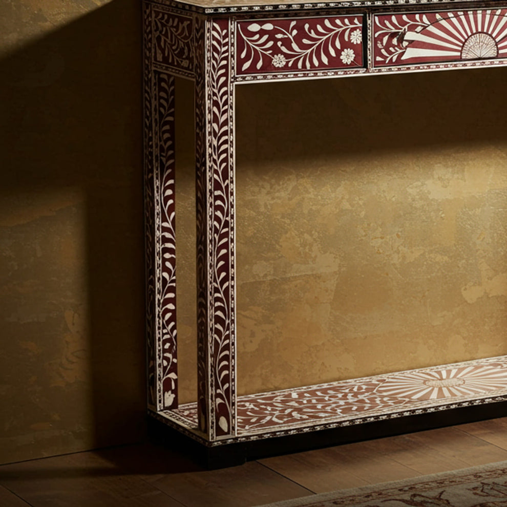 Handcrafted Red and White Bone Inlay Console Table | Luxury Handmade C ...