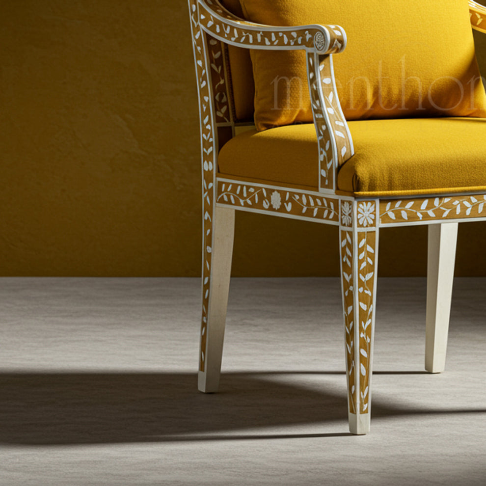 Luxurious Inlay Accent Chair with Mustard Upholstery | Luxury Handmade ...