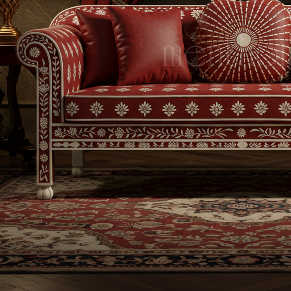 Luxury Red Inlay Sofa with Floral Detailing | Luxury Handmade Sofa ...