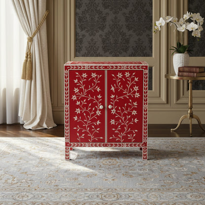Red and White Floral Pattern Cabinet  | Luxury Handmade Cabinet