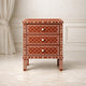 Elegant Orange Floral and Diamond Patterned Side Table with Drawer | Luxury Handmade Bedside Table