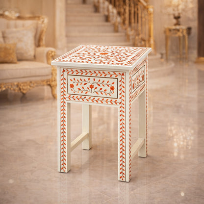 Orange and  White Inlaid Bedside Table | Luxury Handmade Bedside Table