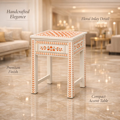 Orange and  White Inlaid Bedside Table | Luxury Handmade Bedside Table