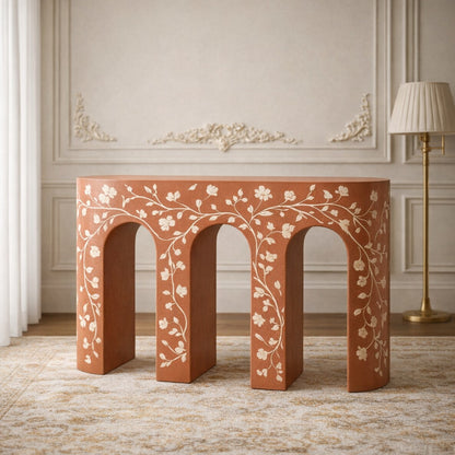 Decorative Pink Floral Console Table | Luxury Handmade Console