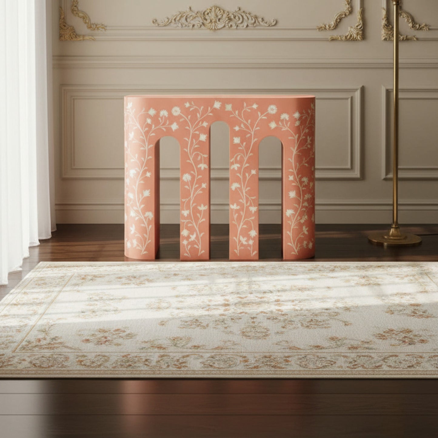 Decorative Pink Floral Console Table | Luxury Handmade Console