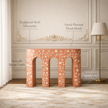 Decorative Pink Floral Console Table | Luxury Handmade Console