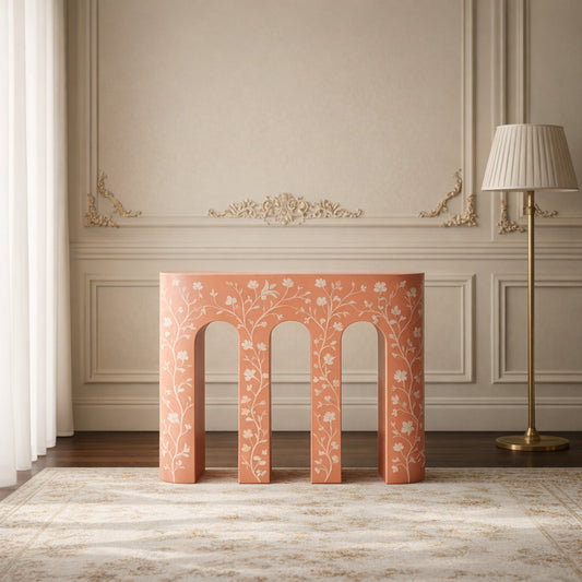 Decorative Pink Floral Console Table | Luxury Handmade Console