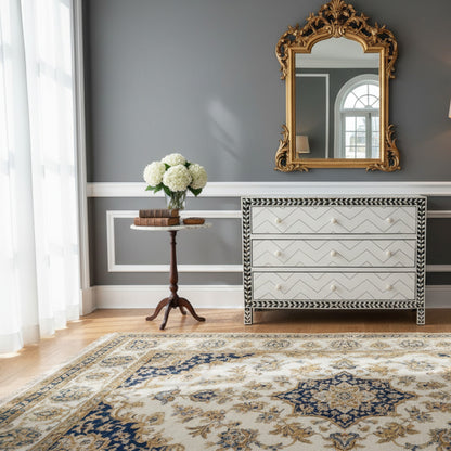 Black and White Decorative Chest with Geometric Sunburst Design | Luxury Handmade Dresser