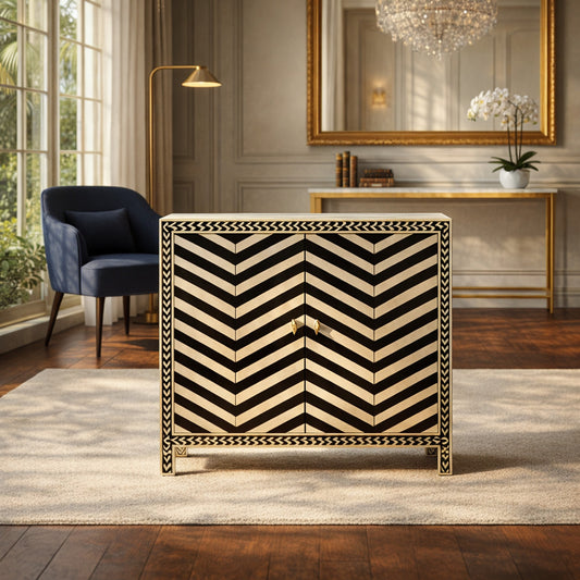Black and White Handcrafted Decorative Cabinet | Luxury Handmade Cabinet