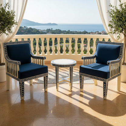 Elegant Navy Blue Inlay Chair | Luxury Handmade Chair