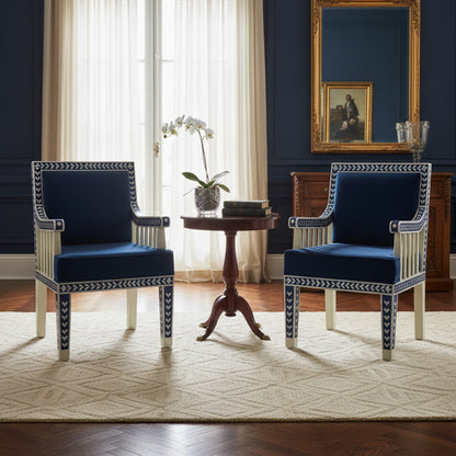 Elegant Navy Blue Inlay Chair | Luxury Handmade Chair