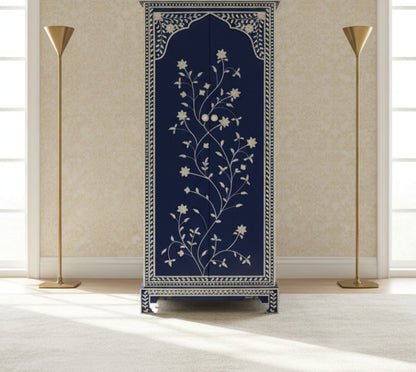 Blue Inlaid Double Door Wardrobe with Floral Detailing | Luxury Handmade Wardrobe