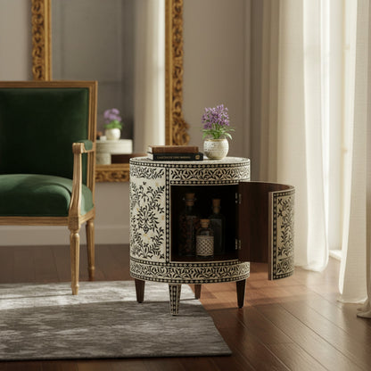 Elegant Vintage Floral Wooden Nightstand | Luxury Handmade Bedside Table
