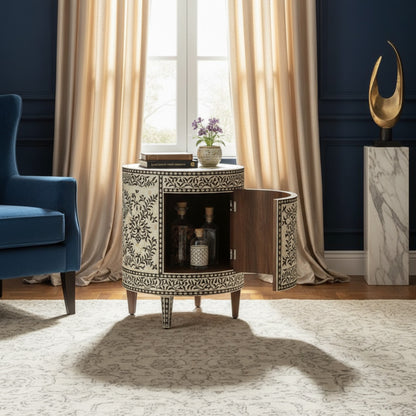 Elegant Vintage Floral Wooden Nightstand | Luxury Handmade Bedside Table