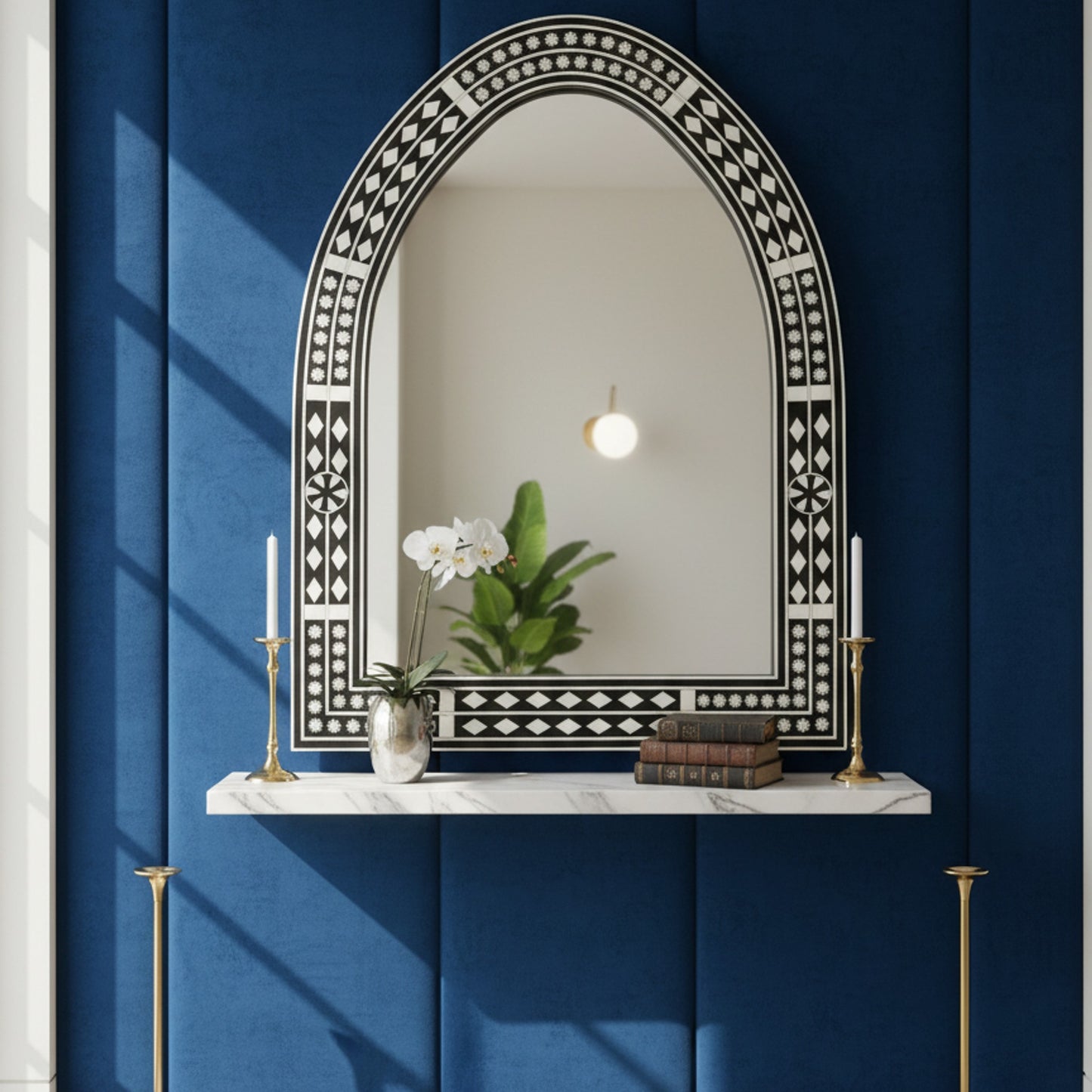 Large Decorative Black and White Patterned Wall Mirror | Luxury Handmade Mirror
