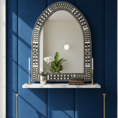 Large Decorative Black and White Patterned Wall Mirror | Luxury Handmade Mirror