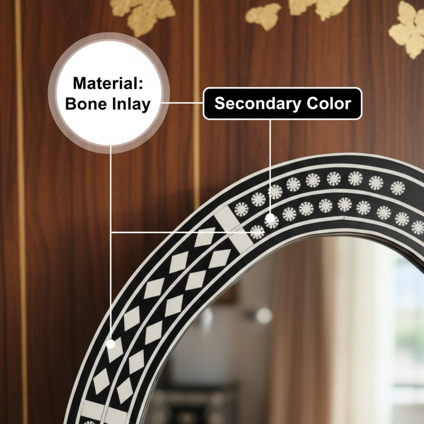 Large Decorative Black and White Patterned Wall Mirror | Luxury Handmade Mirror