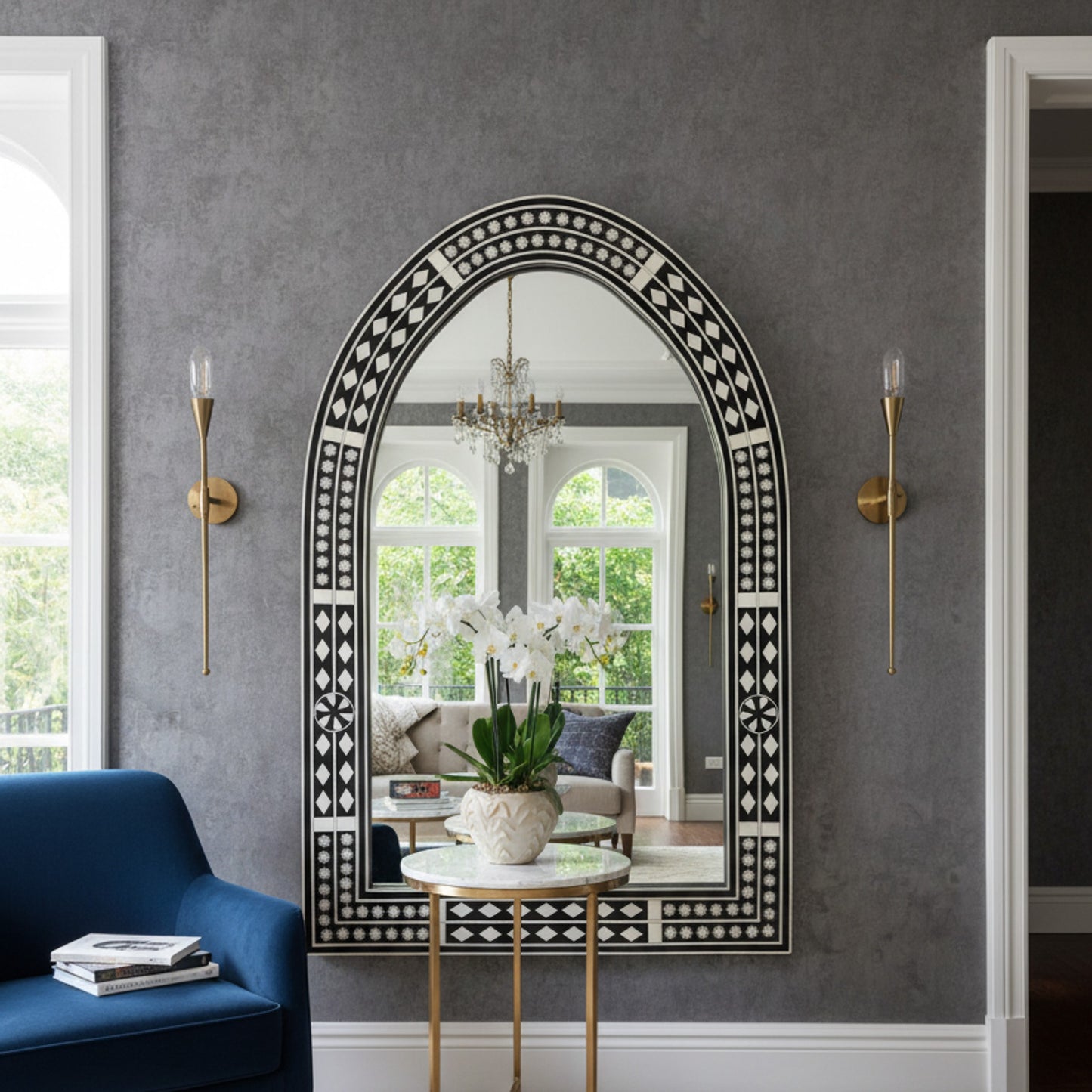 Large Decorative Black and White Patterned Wall Mirror | Luxury Handmade Mirror
