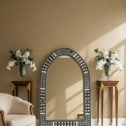 Large Decorative Black and White Patterned Wall Mirror | Luxury Handmade Mirror