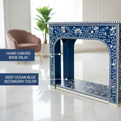 Blue Floral Patterned Console Table | Luxury Handmade Console