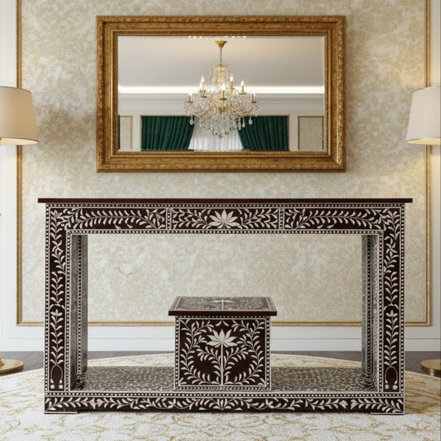 Elegant Floral Pattern Console Table | Luxury Handmade Console
