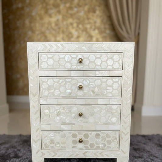 White Hexagonal Patterned inlay Side Table