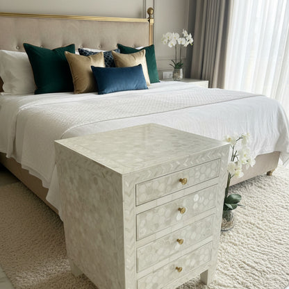 White Hexagonal Patterned inlay Side Table