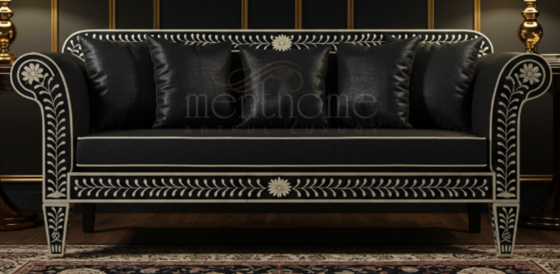 Luxury Black Floral Inlay Sofa | Luxury Handmade Sofa
