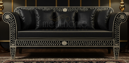 Luxury Black Floral Inlay Sofa | Luxury Handmade Sofa
