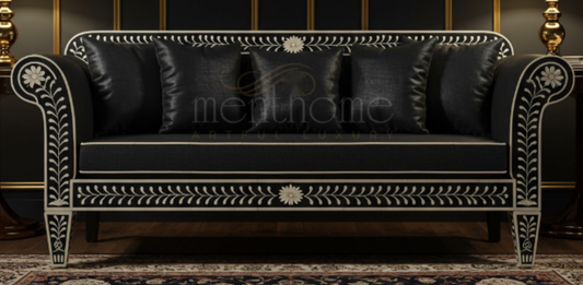 Luxury Black Floral Inlay Sofa | Luxury Handmade Sofa