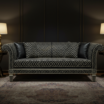 Luxurious Black Inlay Chevron Sofa | Luxury Handmade Sofa