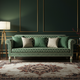 Elegant Green Inlay Sofa with Patterned Upholstery | Luxury Handmade Sofa