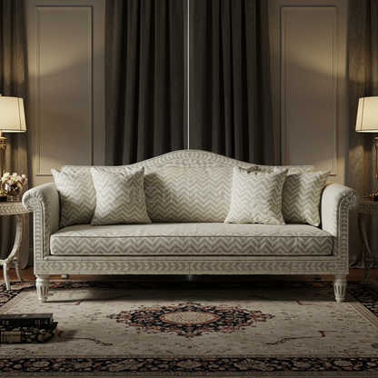 Elegant Inlay Pattern Upholstered Sofa | Luxury Handmade Sofa