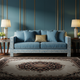 Elegant Blue Inlay Sofa with Decorative Greek Key Pattern | Luxury Handmade Sofa