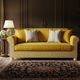 Luxury Yellow Inlay Sofa with Greek Key Pattern | Luxury Handmade Sofa