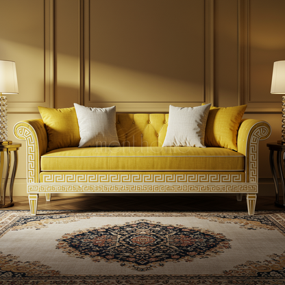 Luxurious Inlay Greek-Key Pattern Velvet Sofa | Luxury Handmade Sofa