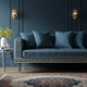 Elegant Blue Inlay Sofa with Cushion Set | Luxury Handmade Sofa